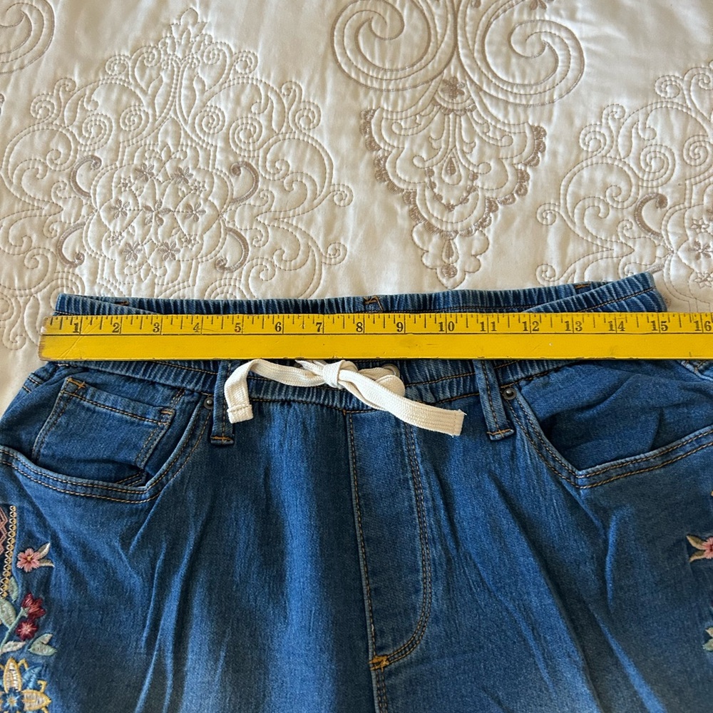 DRIFTWOOD Blue Denim Boyfriend Jeans with Floral Side Embroidery - Picture 9 of 11